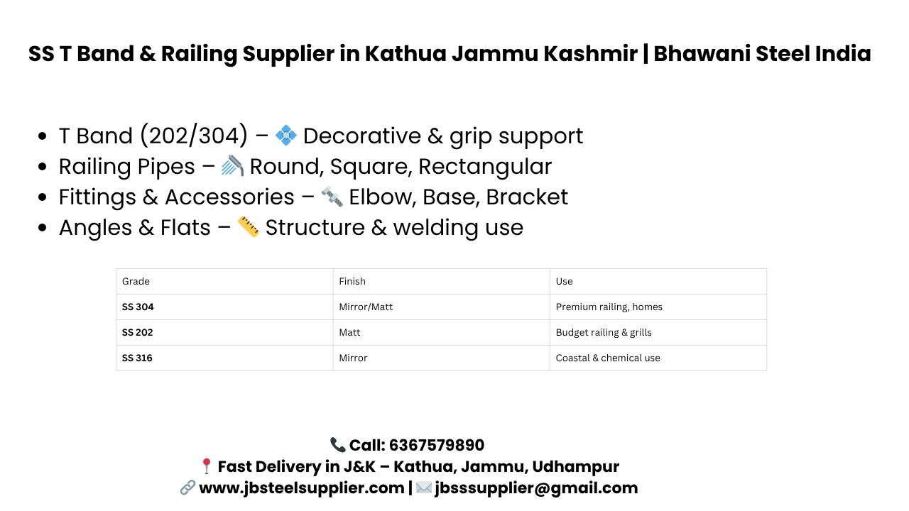 SS T Band & Railing Supplier in Kathua Jammu Kashmir | Bhawani Steel India
